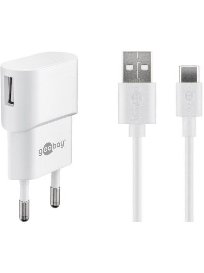 Pro 1A USB-C Lader med 1m Kabel Hvit - Mobillader
