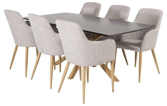 Venture Design Piazza & Comfort spisegruppe Svart/grå 6 st stoler & bord 180 x 90 cm
