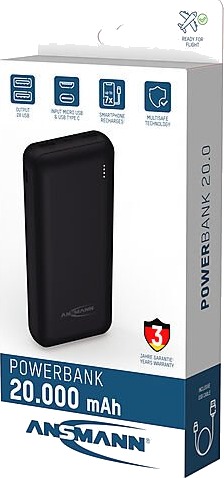 Ansmann powerbank 20000mah usb c med 3års garanti