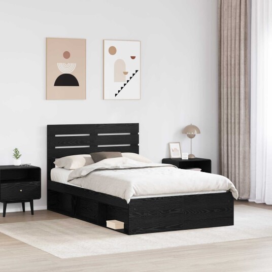  Sengestamme med hodegjerde Svart 120 x 190 cm Massiv furu
