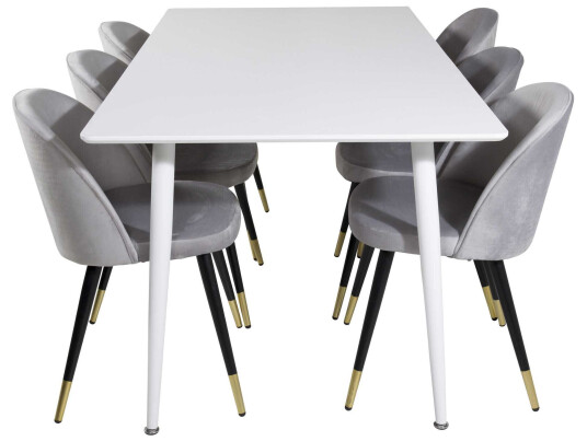 Venture Design Polar & Velvet spisegruppe Hvit/svart 6 st stoler & bord 180 x 90 cm
