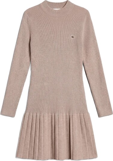 Calvin Klein Jeans Mockneck Ls Minidress   Beige   L