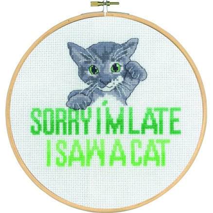 Permin Broderisett Sorry I'm late Cat Ø20cm