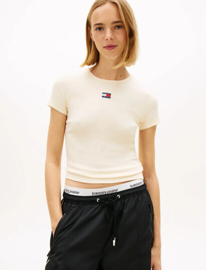 Tommy Jeans Tjw Slim Badge Rib Tee Cream M