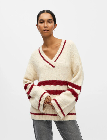 Object Objjuline L/S Lo Knit Pullover 140 - Cream - M Object Objjuline L/S Lo Knit Pullover 140 - Cream - M