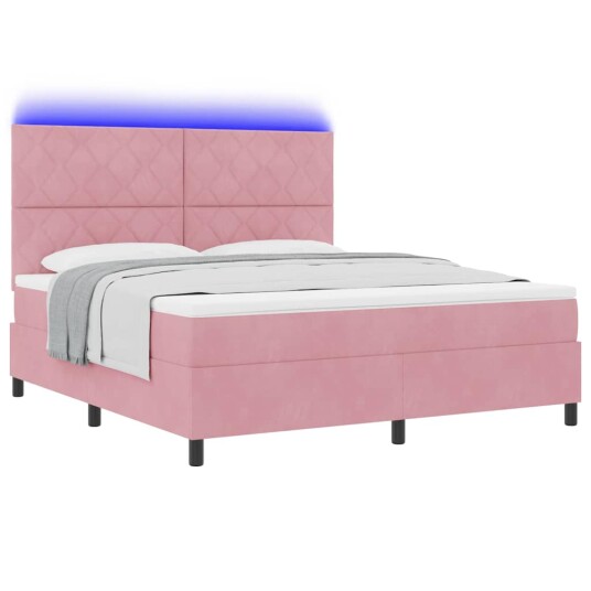 LED Box Springer Bed med madrass Rosa 180 x 200 cm Fløyel