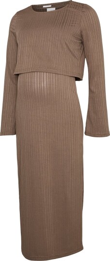 Mamalicious Mllucy June Ls 2In1 Jrs Midi Dress 2F   Brown   XS