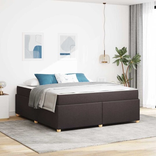 Sengestamme med madrass Mørk brun 180 x 200 cm stoff Sengestamme med madrass Mørk brun 180 x 200 cm stoff