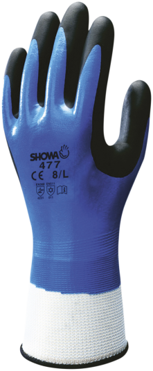 Showa 477 sømløs vinterforet polyester/nylon kuldebestandige hansker, blå/svarte, 1 par 10/XXL
