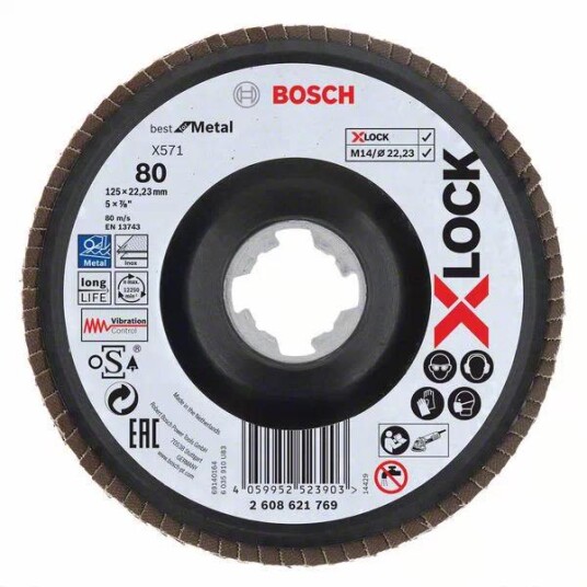 Bosch X-LOCK 125 mm Lamellslipeskive for Metall Grovkorn 80