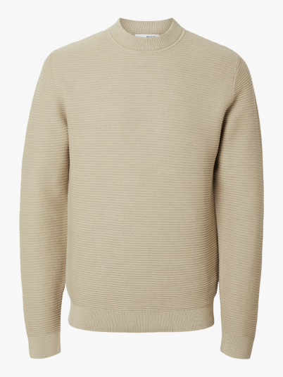 Selected Homme Tion Long Sleeve Knit Structure Mock Neck Beige XL