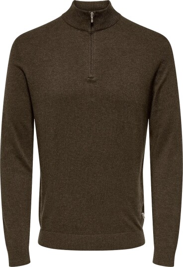 ONLY & SONS Onsloui Reg 12 Mel Half Zip Knit Noos Brown XXL