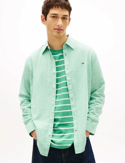 Tommy Jeans Tjm Reg Linen Blend Shirt Ext   Green   XL