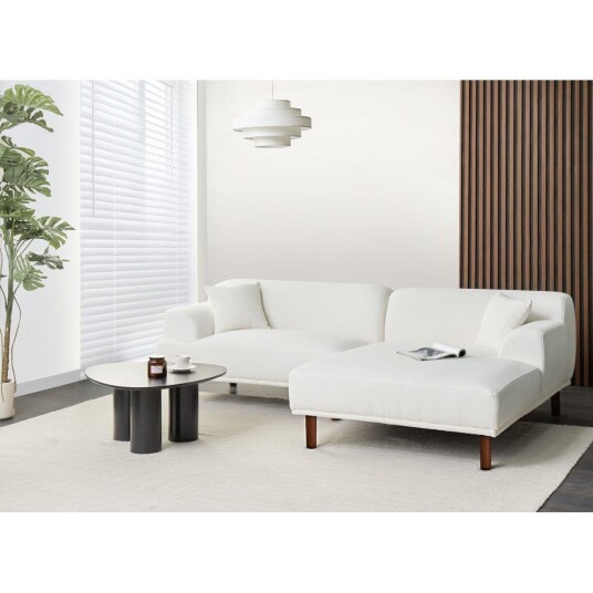 Hjørnesofa Holt Hvit brun/Bouclé
