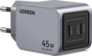 Ugreen Nexode Pro 45W Hurtiglader med 2 USB-C Porter - Grå Ugreen Nexode Pro 45W Hurtiglader med 2 USB-C Porter - Grå