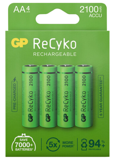 GP ReCyko 2100mAh Oppladbare AA-batterier 4-pk - Grønn NiMH