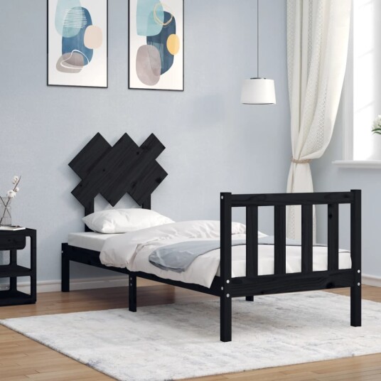 vidaXL Sengeramme med hodegavl svart 2FT6 small single heltre