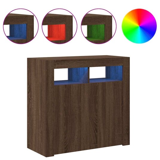 vidaXL Skjenk med LED-lys brun eik 80x35x75 cm