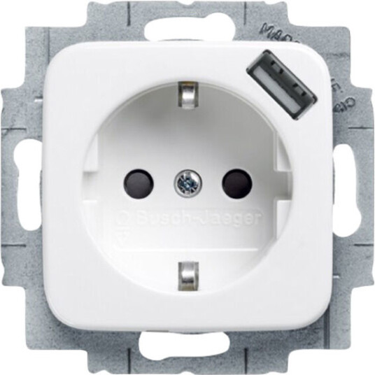 ABB Stikkontakt enkel m/USB og jord u/ramme Hvit Jussi ABB - 1517946