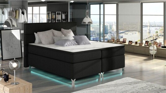 Boxspring Eltap Amadeo med LED Flores 10 Svart 140x200 cm