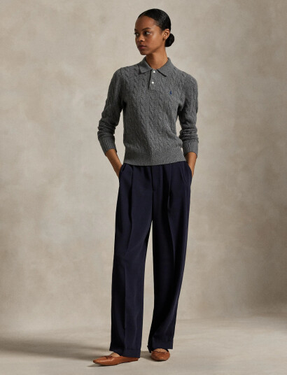 Polo Ralph Lauren Cable-Knit Wool-Cashmere Polo Sweater - Grey - XS