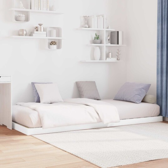 Gulvbedramme Hvit 90 x 200 cm Konstruert tre