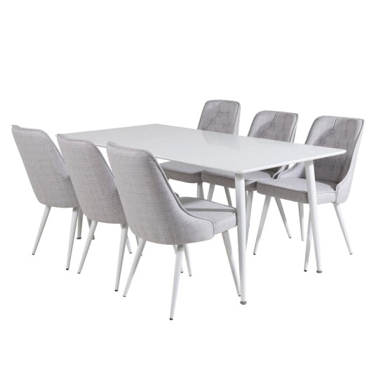 Spisegruppe Venture Home Pobbie med 6 Vera Stoler Hvita Ben