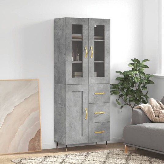 vidaXL Highboard betong grå 69,5x34x180 cm konstruert tre 8720845480677