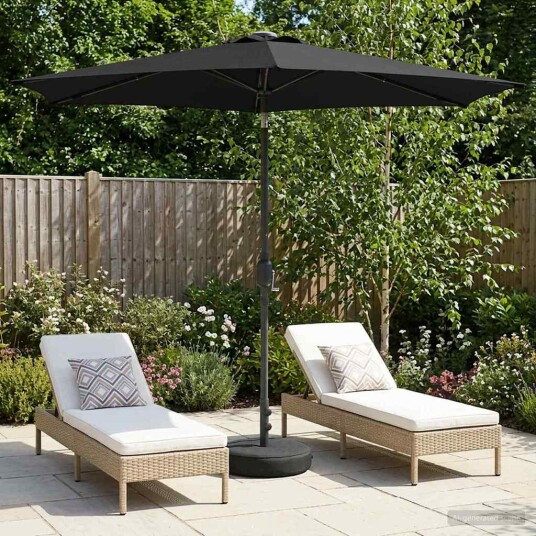vidaXL Hageparasol med LED lamper og fot 270 x 270 cm Polyester Svart
