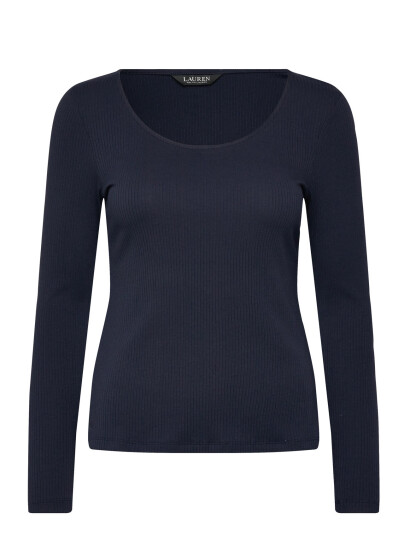 Lauren Ralph Lauren Rib-Knit Long-Sleeve Scoopneck Tee - Navy - L