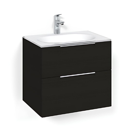 Macro Design Crown Grip Servantskap 2-skuff - med Glasservant Svart eik / 60cm Glass Edge Hvit