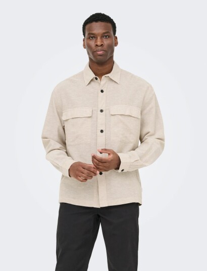 ONLY & SONS Onscaiden Ls Overshirt Linen Blend Beige S