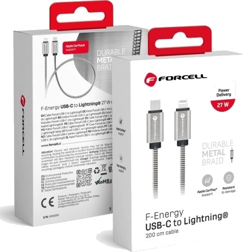Usb-Kabel Forcell Usb-C Til Lightning 2 M Sølv Usb-Kabel Forcell Usb-C Til Lightning 2 M Sølv