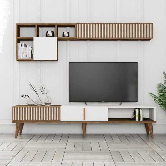 Lissione Tv-benk 180 cm - Valnøtt/Hvit Lissione Tv-benk 180 cm - Valnøtt/Hvit
