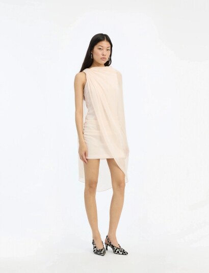 ROTATE Birger Christensen Chiffon Mini Cape Dress Cream 40 ROTATE Birger Christensen Chiffon Mini Cape Dress Cream 40