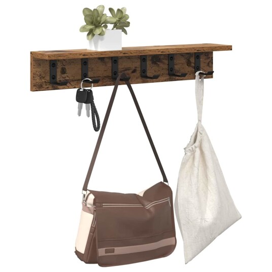  Vegghengt kleshenger med hylle Gammelt tre 60 x 10.5 x 10.5 cm