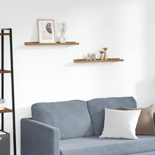 Vegghylle med hylle 2 pcs Brun 60 x 9 x 3 cm Konstruert tre Vegghylle med hylle 2 pcs Brun 60 x 9 x 3 cm Konstruert tre