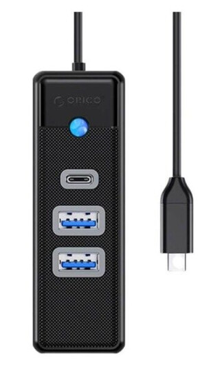 ORICO Hub Adapter USB-C to 2x USB 3.0 + USB-C 5 Gbps 0.15m (Black) USB-hub - USB 3.0 - 3 porter - Svart