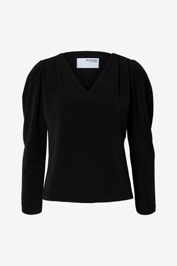 Selected FEMME - Topp slfFenja LS V-neck Top - Svart
