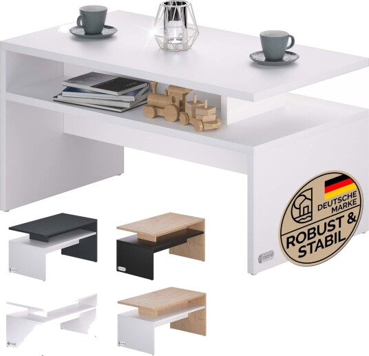 Salongbord med oppbevaring hvitt 92x51x48cm