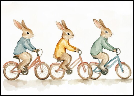Bunny Bicycle Trio Plakat Plakat / 21x30cm