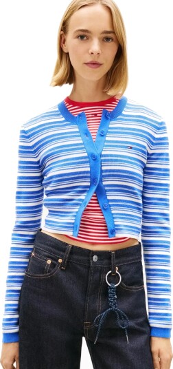 Tommy Jeans Tjw Crew Neck Stripe Cardi Ext   Blue   S