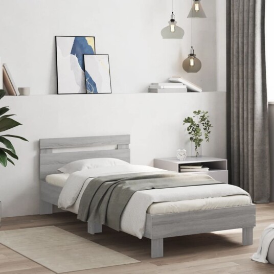 vidaXL Sengeramme med hodegavl grå sonoma 75x190 cm konstruert tre 8721012239234