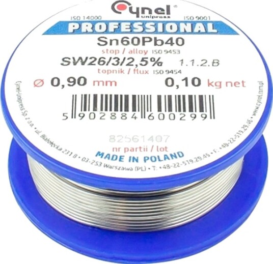 Loddetinn Med Fluss Cynel Sn60pb40 Sw26 0,90 Mm 100 G