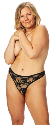 Nortie Siv Bunnløs Svart Blonde G-streng Plus Size - Svart - 2XL Nortie Siv Bunnløs Svart Blonde G-streng Plus Size - Svart - 2XL