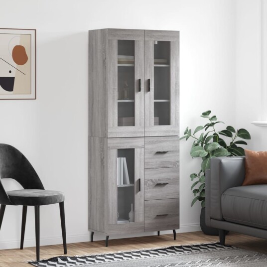 vidaXL Highboard grå sonoma 69,5x34x180 cm konstruert tre 8720845480370