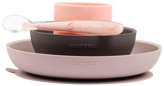 Nattou Spisesett 4 stk rosa/aubergine