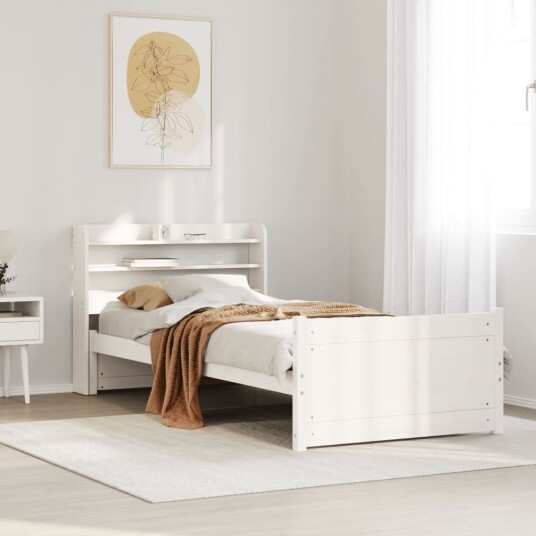 Sengeramme med hodegavl hvit 100x200 cm heltre furu