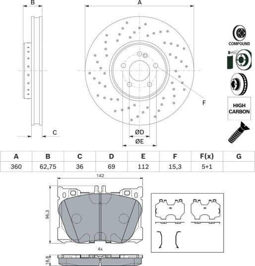 BOSCH BSH3405N0199 Bremseskiver og -klosser