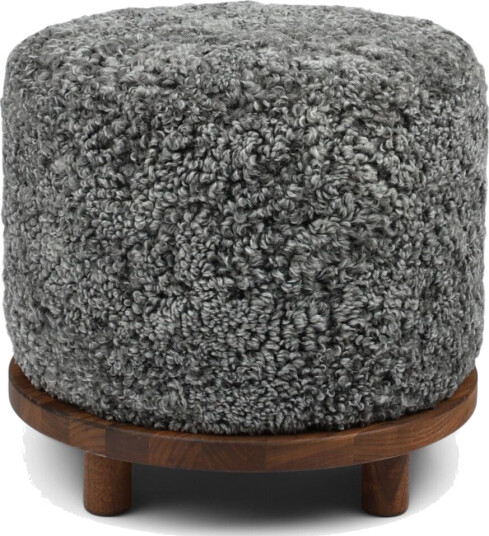 Simon pouf | Korthåret | D46xH42 cm Grå Valnøtt Simon pouf | Korthåret | D46xH42 cm Grå Valnøtt